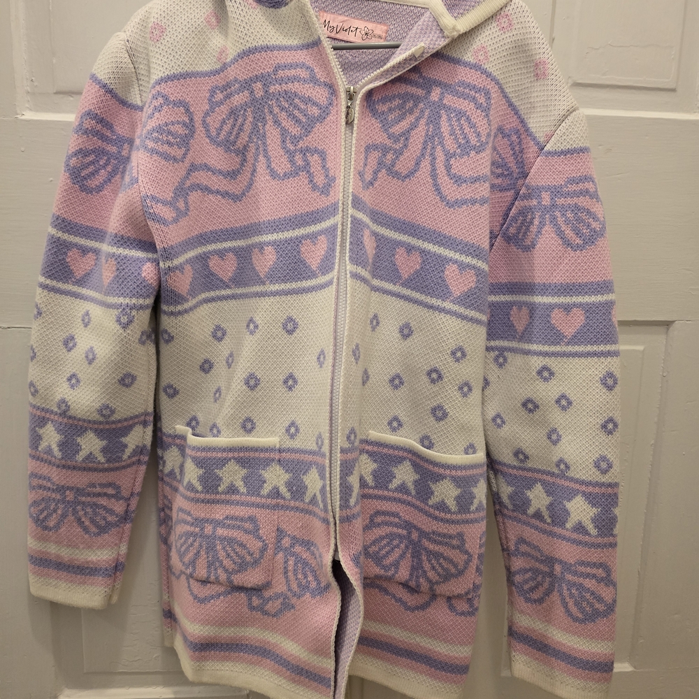 My Violet Pastel Pink & Lavender Bow Heart Zip Hoodie